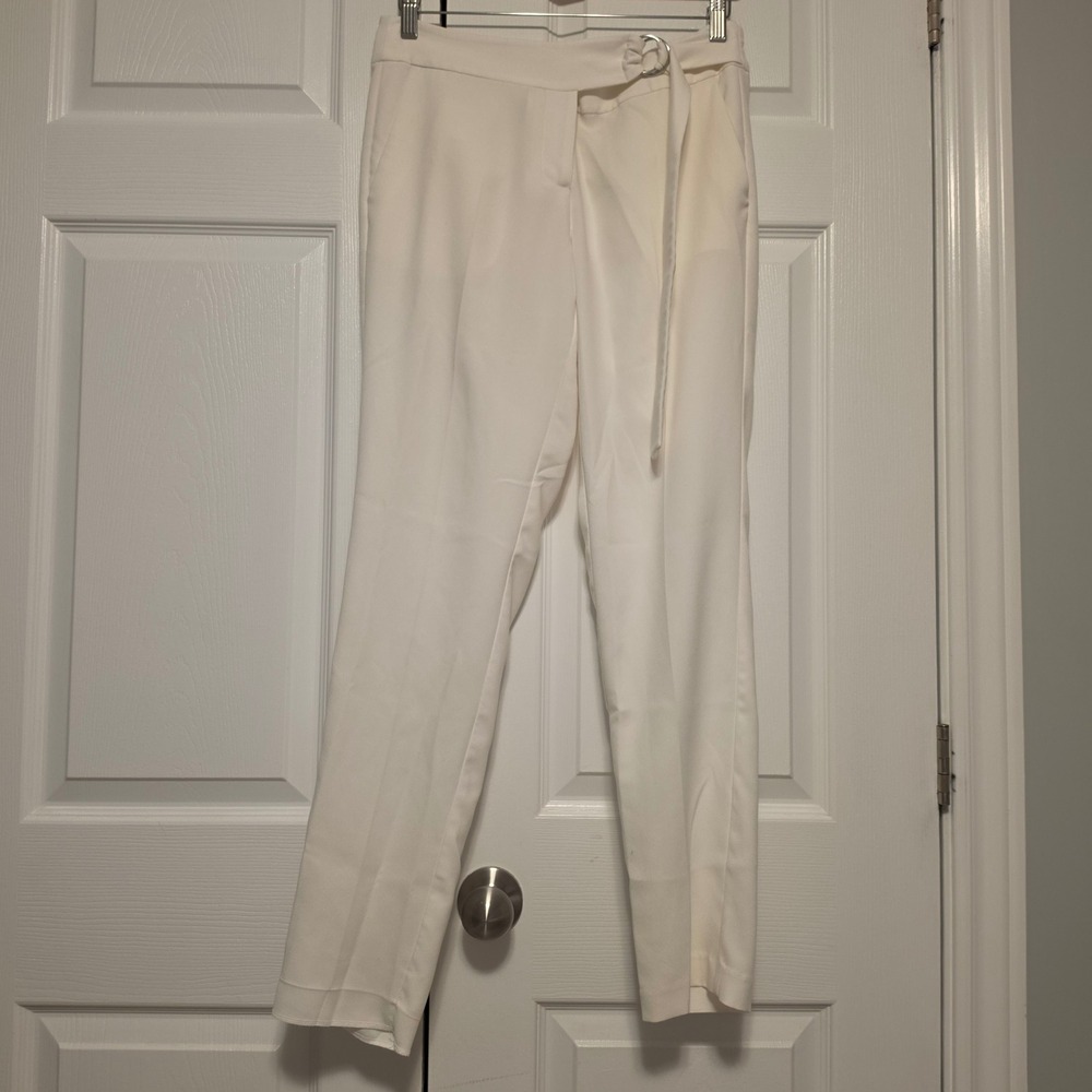 Michael Kors Belted Ring Buckle Straight Leg Dress Pants Trousers White Size 6